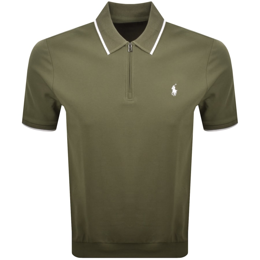 Ralph Lauren Stretch Mesh Zip Polo Green | Mainline Menswear us